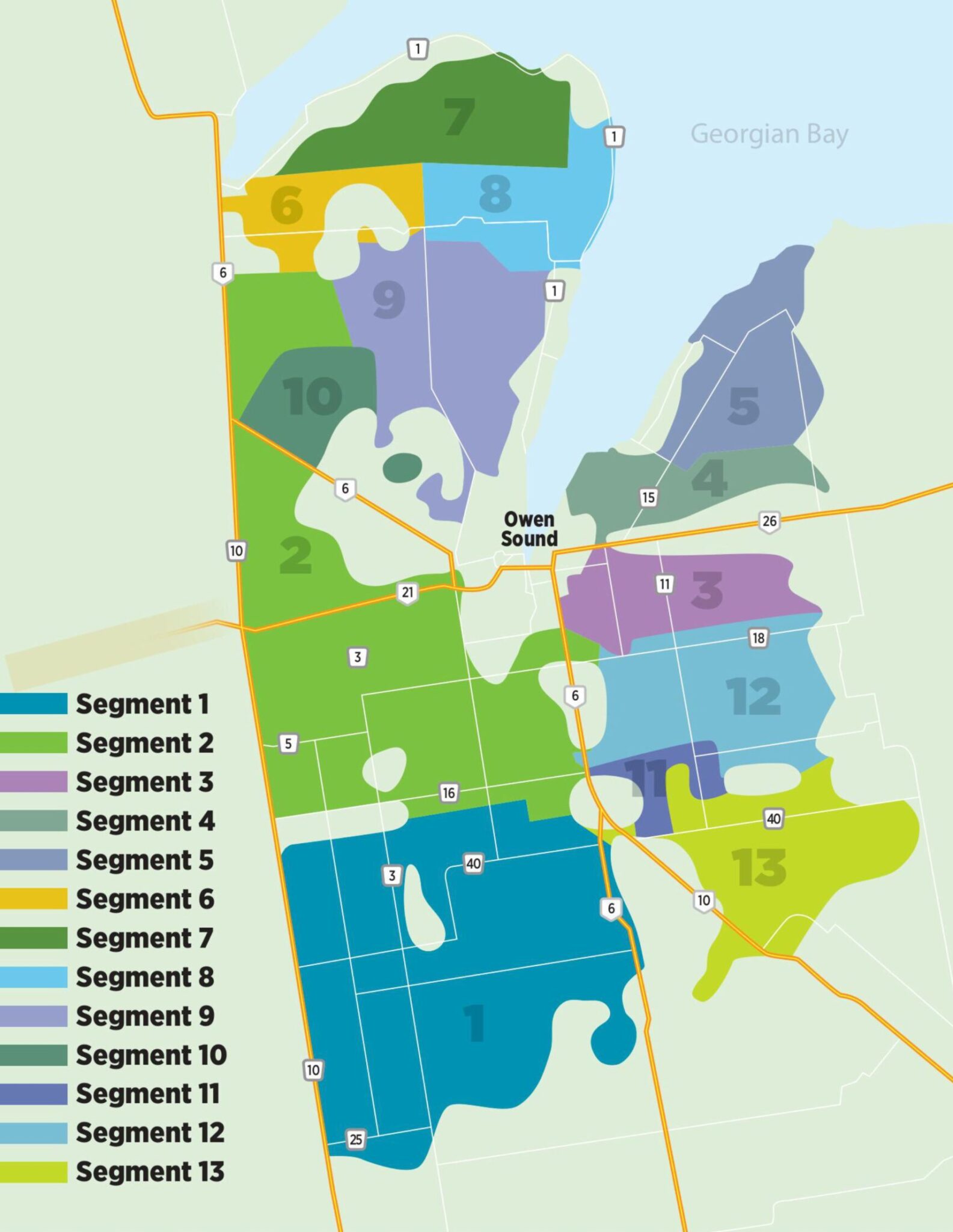 Map of build segments in Owen Sound